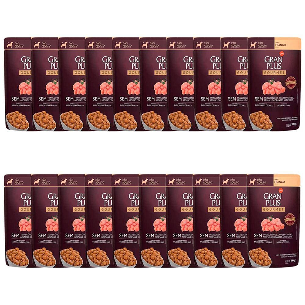 KIT 20 Ração Úmida Gran Plus Sachê Cães Gourmet Adultos Frango - 100g