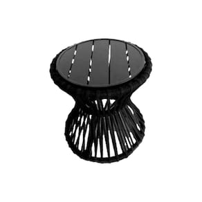 Mesa de Centro Sol em Corda Náutica e Base em Alumínio Preta 50cm Preta