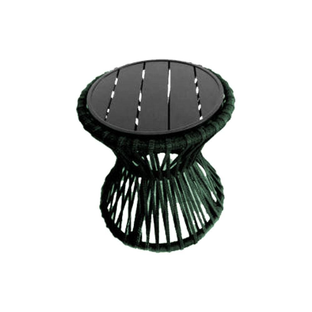 Mesa de Centro Sol em Corda Náutica e Base em Alumínio Preta 70cm Verde Musgo