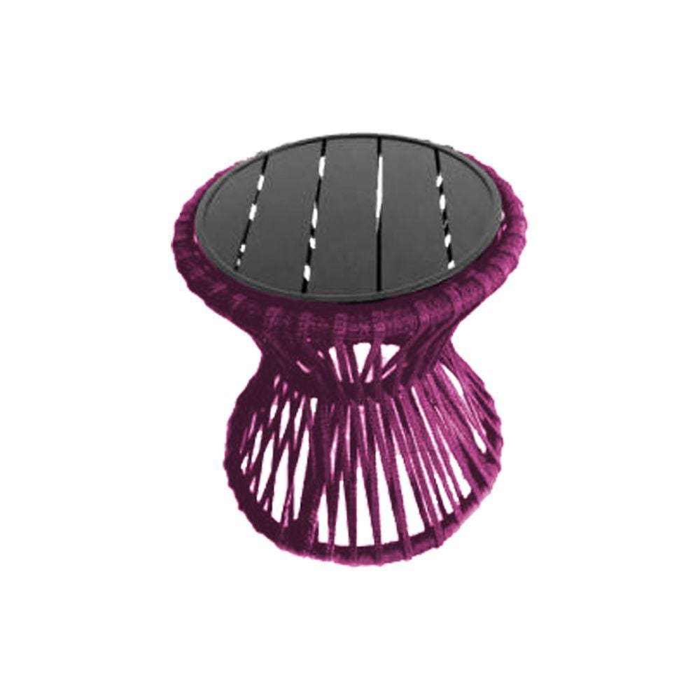 Mesa de Centro Sol em Corda Náutica e Base em Alumínio Preta 50cm Rosa
