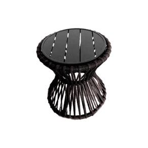 Mesa de Centro Sol em Corda Náutica e Base em Alumínio Preta 50cm Marrom