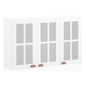 Armário Aéreo 120cm 3 Portas C/Vidro Janelinha Branco Pola