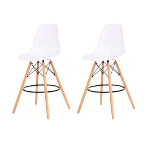 Kit 2 Banquetas Alta Eiffel Eames Branca Base Madeira Cozinha Bar Bistrô Bancada