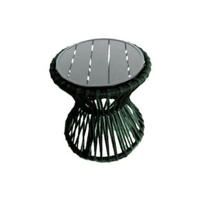 Mesa de Centro Sol em Corda Náutica e Base em Alumínio Cinza 50cm Verde Musgo