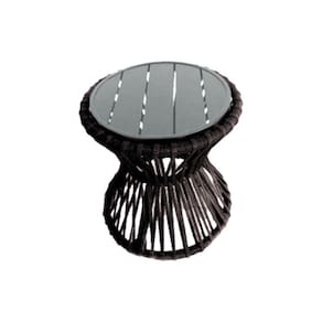 Mesa de Centro Sol em Corda Náutica e Base em Alumínio Cinza 70cm Marrom