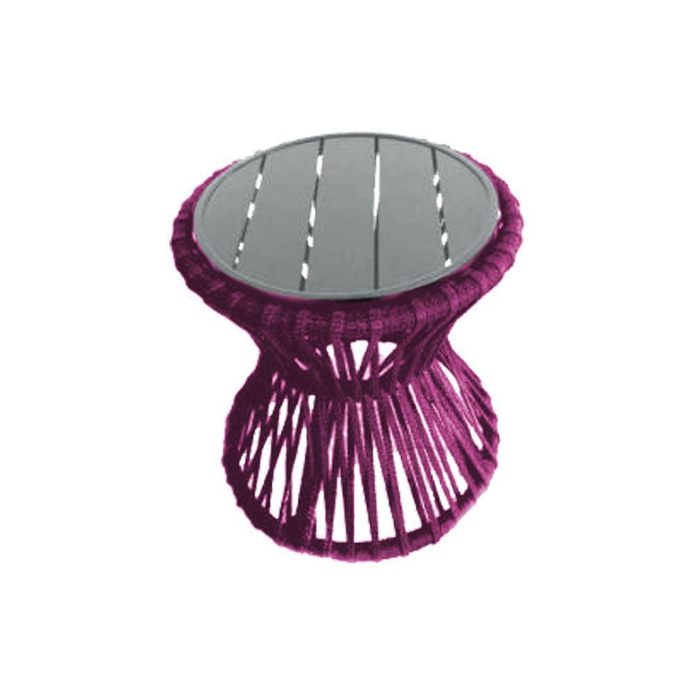 Mesa de Centro Sol em Corda Náutica e Base em Alumínio Cinza 50cm Rosa