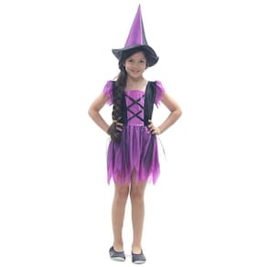 Fantasia Bruxa Infantil Menina Feiticeira Vestido + Chapéu