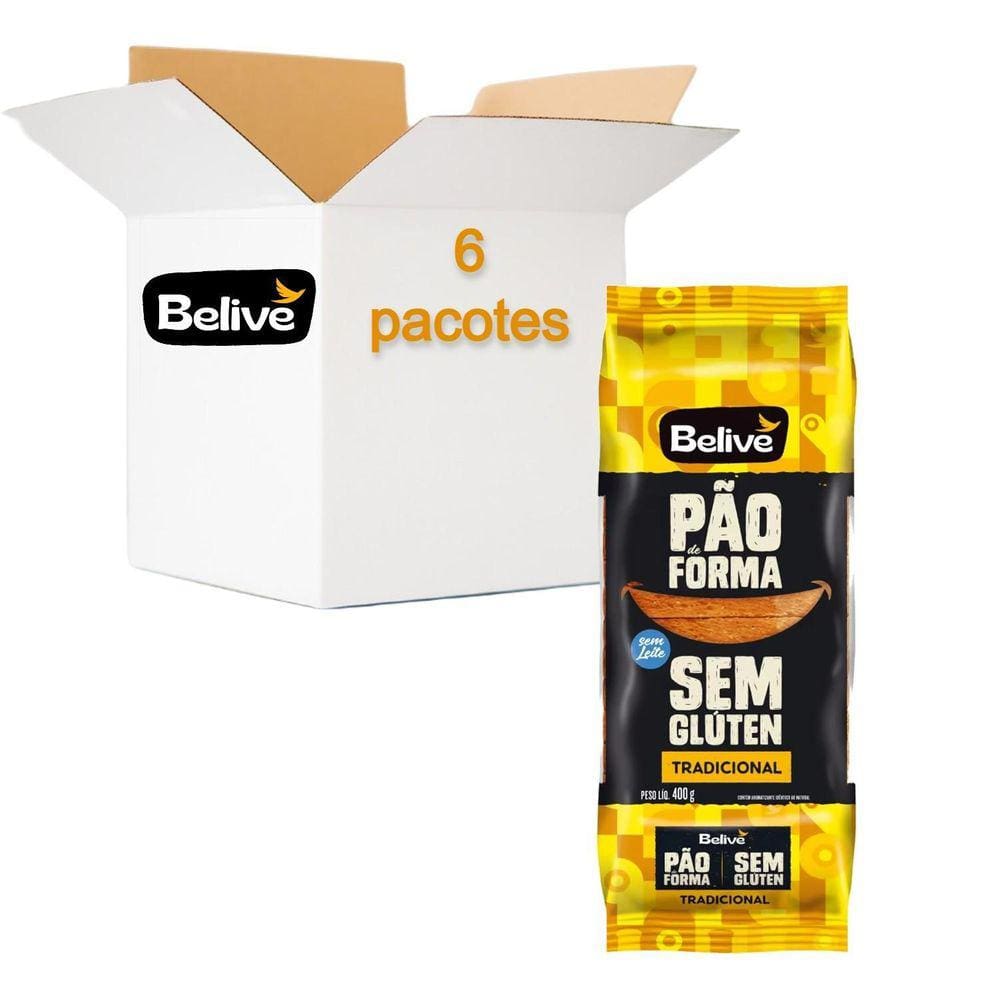 Pão De Forma Belive Tradicional Sem Glúten 400G 6 Pacotes