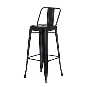 Banqueta Tolix Iron com Encosto Preto Brilhante Industrial Aço Cozinha Bar Bistrô Bancada