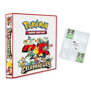 Álbum Pasta Fichário Pokemon com 10 Folhas YES 9 Bolsos Celebrações 25 Anos Capa Dura Reforçado