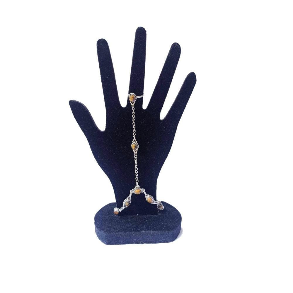 Pulseira Indiano Com Anel Pedra Olho de Tigre