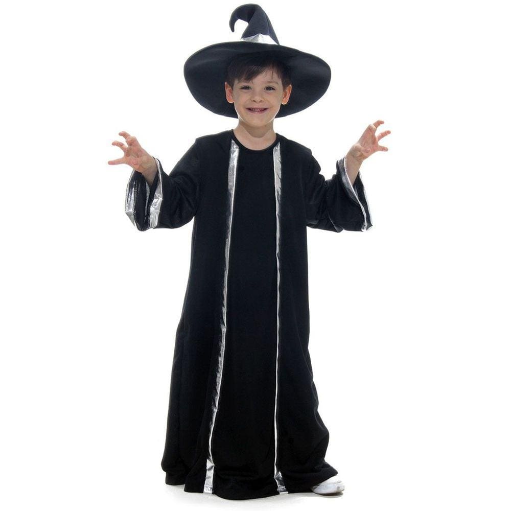 Fantasia Halloween Feiticero Menino Bruxo Mago Com Chapéu