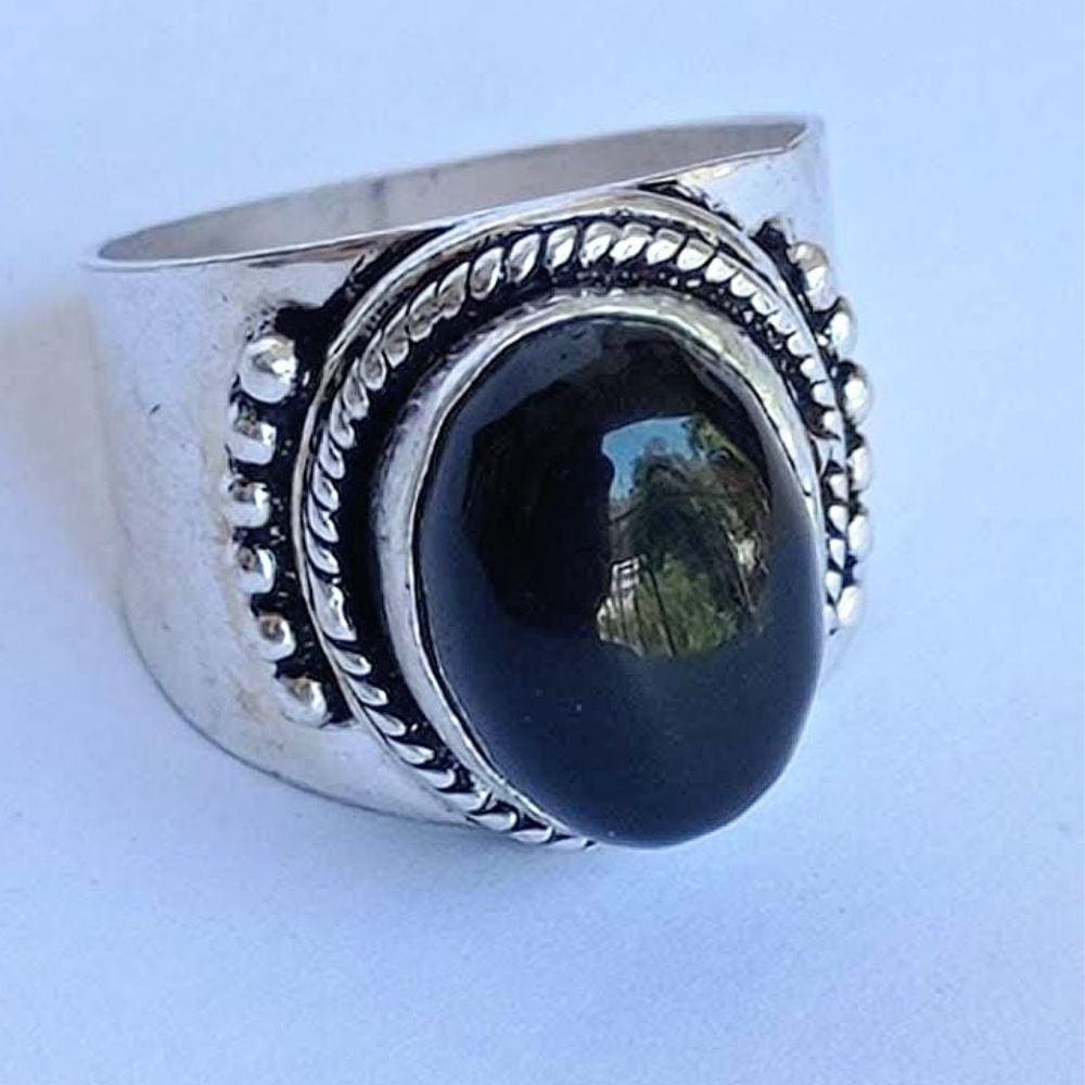 Anel Indiano Pedra  Obsiana Negra N° 21