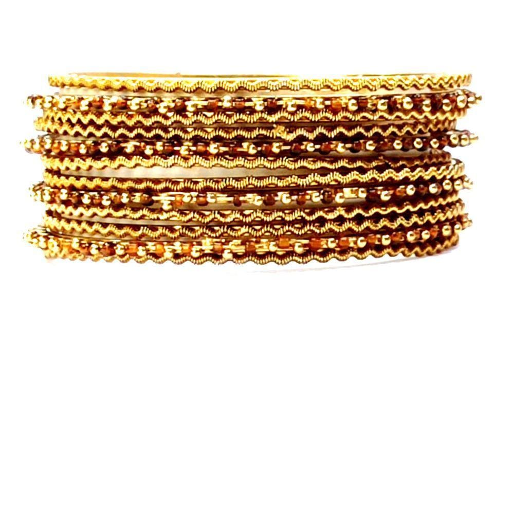 Conjunto de Pulseiras Indiana Dourada 12 Argolas Miçangas