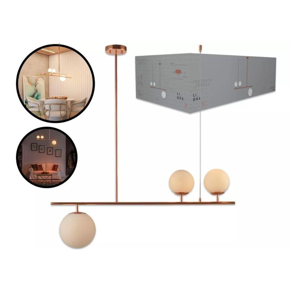 Lustre Pendente Avant Perola Libra 3xG45 Cobre Brilho