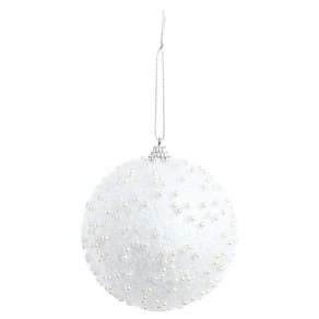 Bola De Natal Com Perolas E Glitter Branco 8Cm Jg 6 1015716