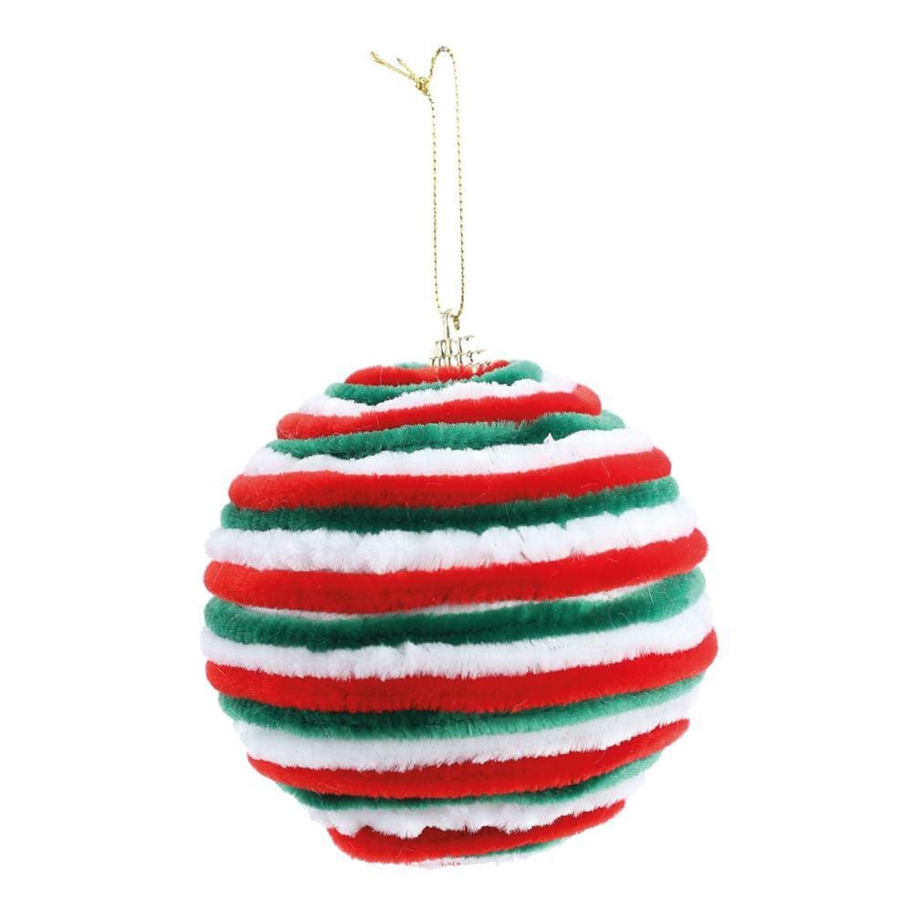 Bola De Natal Listras Branco Verde Vermelho 8Cm Jg6 1015726