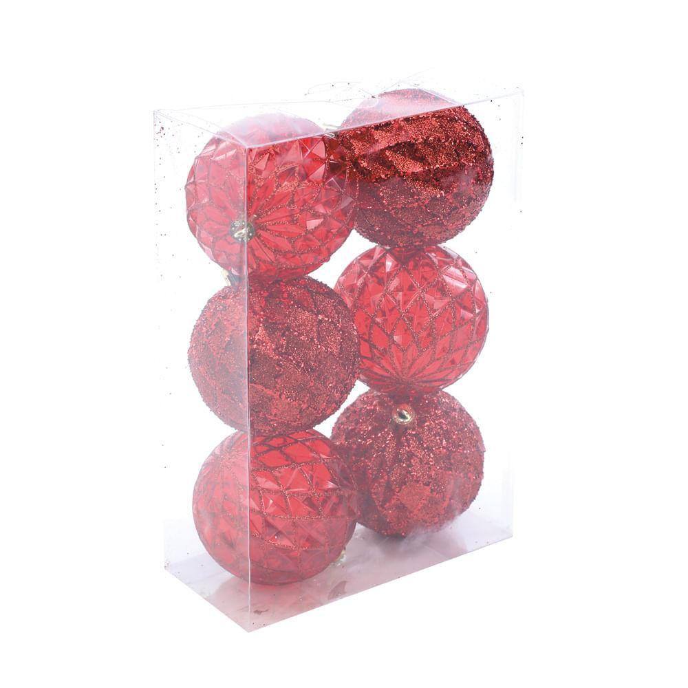 Bola De Natal Losango Glitter Vermelha 8Cm Jg 4 Un 1001967