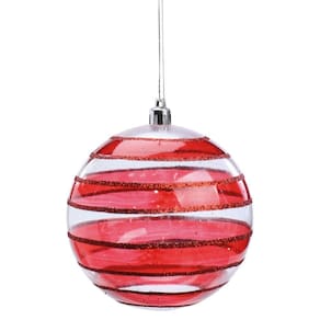 Bola De Natal Glitter Com Listras Vermelha 10Cm Jg 4 1001972