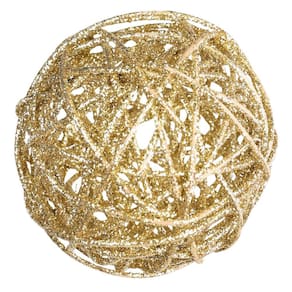 Bola Natalina De Rattan Com Glitter 10cm Jg 6 Unid