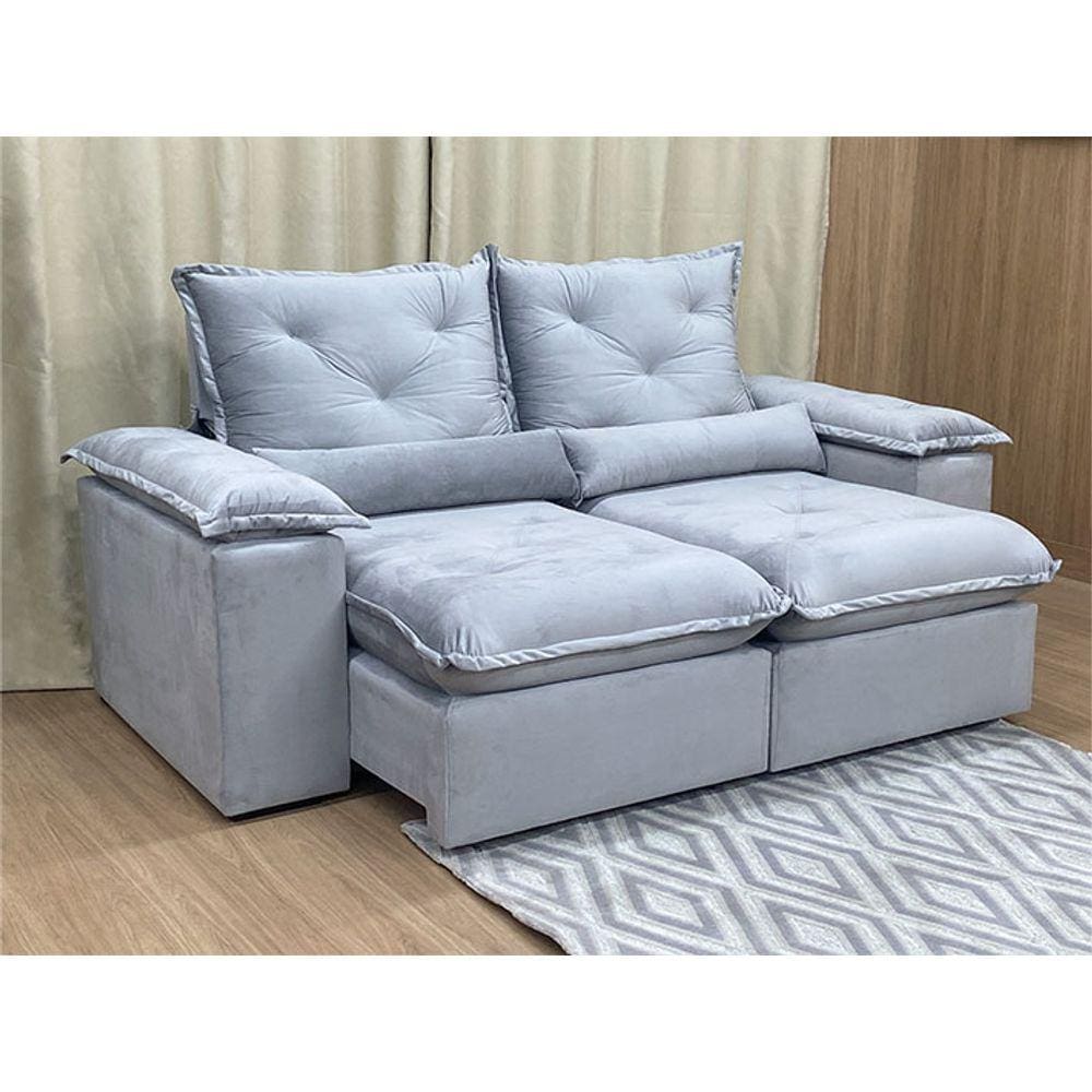 Sofá Retrátil Reclinável 2,00 m Cinza Prata 710 Zuqui Plus