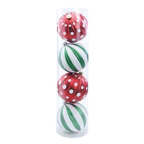 Bola De Natal Listras E Poa Vermelho 15Cm Jg 4 Unid 1002237
