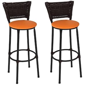Kit 2 Banquetas Altas Preta com Encosto Junco Argila Assento Laranja