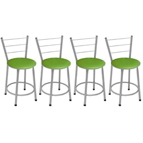 Kit 4 Banquetas Baixas Prata com Encosto Assento Verde