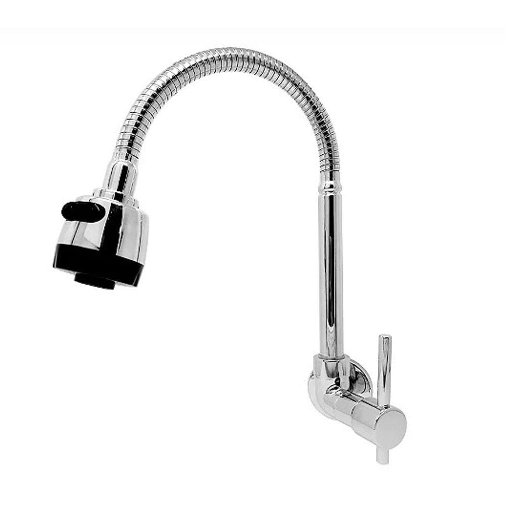 Torneira Gourmet Cozinha Flexível De Parede Metal Cromada