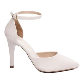 Sapato Scarpin Salto Alto Bico Fino Saia e Blusa Off White Branco Torricella