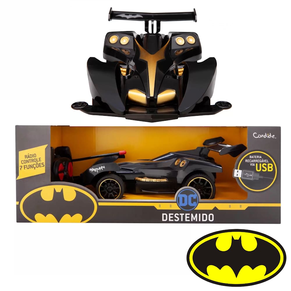 Carrinho Controle Remoto Candide Batman Destemido 7 Funções