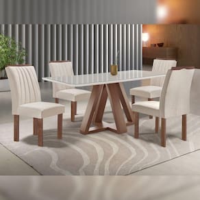 Conjunto Mesa Tampo Smart Plus Vidro Kyra 120cmx90cm 4 Cadeiras Arizona Chocolate/Off White/Suede Bege