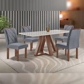 Conjunto Mesa Tampo Smart Plus Kyra 120cmx90cm 4 Cadeiras Arthus Chocolate/Off White/Suede Cinza