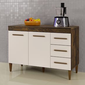 Balcão de Cozinha com Tampo 2 Portas 3 Gavetas Virtus Ypê/Off White