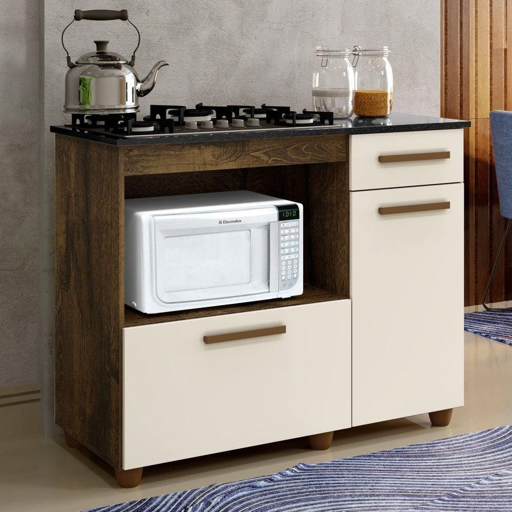 Balcão para Cooktop 2 Portas 1 Gaveta Violeta Ypê/Off White