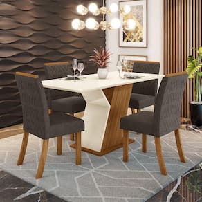 Conjunto Sala de Jantar Tampo MDF Canto Reto 160 Cm 4 Cadeiras Zuri Casa 812