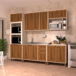 Cozinha Modulada Completa com 5 Peças e Espaço para Micro-ondas Sofia Luciane Móveis