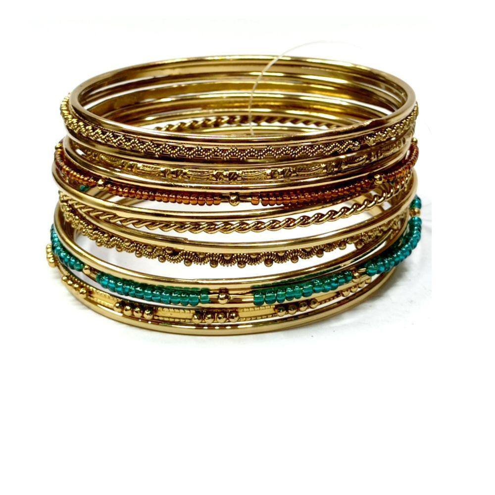 Conjunto de Pulseiras Indiana Dourada 15 Argolas Miçangas