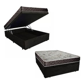 Cama Box Baú Casal Resistence Suede Preto + Colchão Casal Resistence Espuma D33 16x138x188