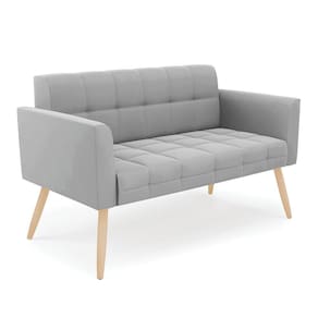 Sofá Namoradeira Elisa Suede Cinza Pés Palito Natural - D`Rossi