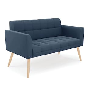 Sofá Namoradeira Elisa Suede Azul Marinho Pés Palito Natural - D`Rossi