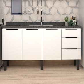 Balcão de Cozinha 3 Portas 3 Gavetas 153cm Júpiter Cozimax Branco
