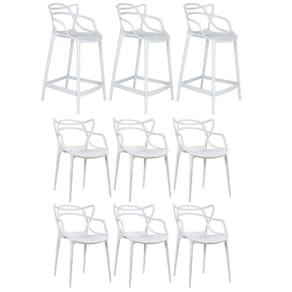 Kit 6 cadeiras + 3 banquetas médias Masters Allegra