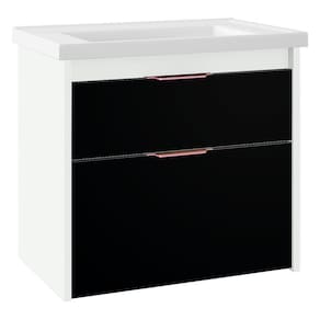 Gabinete Banheiro Tampo Cuba Resina 51cm Vêneto Preto Branco