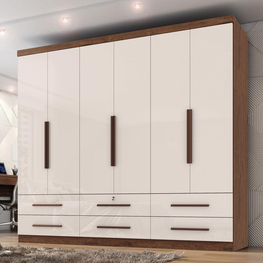 Guarda Roupa Casal 6 Portas 6 Gavetas Maximus Plus Jacaranda/Off White