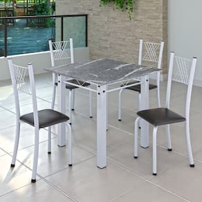 Conjunto de Jantar Mesa 70x70cm Tampo de Granito Topázio com 4 Cadeiras Sara Yescasa Preto Liso/Branco