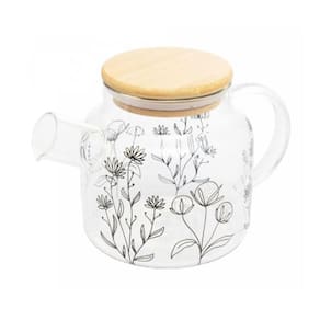 Chaleira de Vidro Borossilicato com Tampa de Bambu Flor 600ml - Wolff