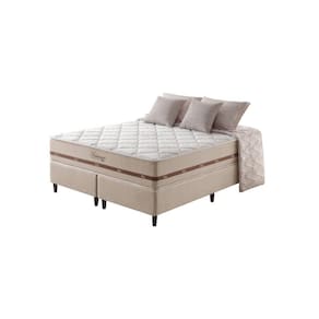 Cama Box Queen Bege + Colchão Molas Superlastic Bahamas 158x198x63cm