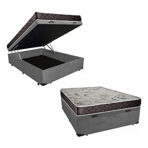 Cama Box Baú Casal Conforto Suede Cinza + Colchão Casal Conforto Espuma D23 24x138x188