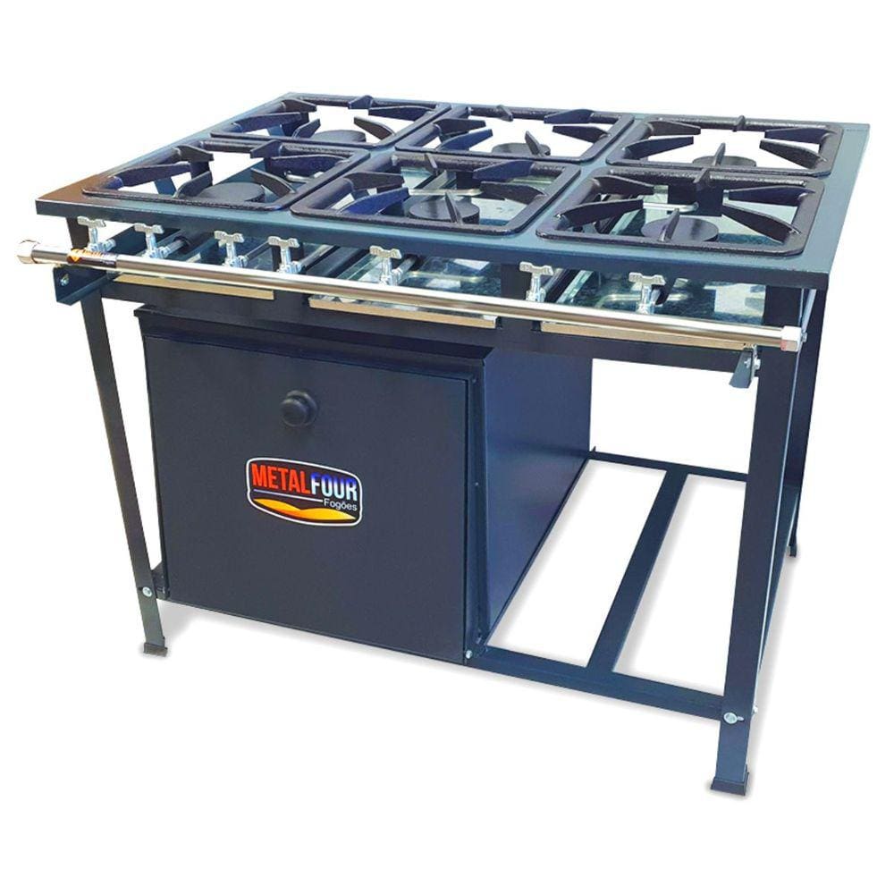 Fogão 6 Bocas Metalfour Industrial P5 Baixa Pressão C/ Forno Preto